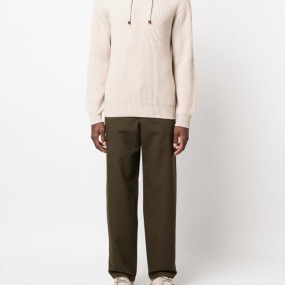 Brunello Cucinelli Ribbed Knitted Drawstring Hoodie Light Beige Mens Size XXXL - Picture 4 of 14